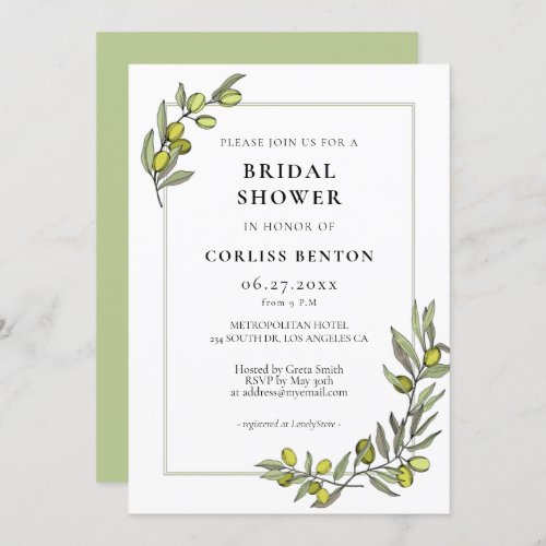 Olive branches frame Bridal shower Invitation