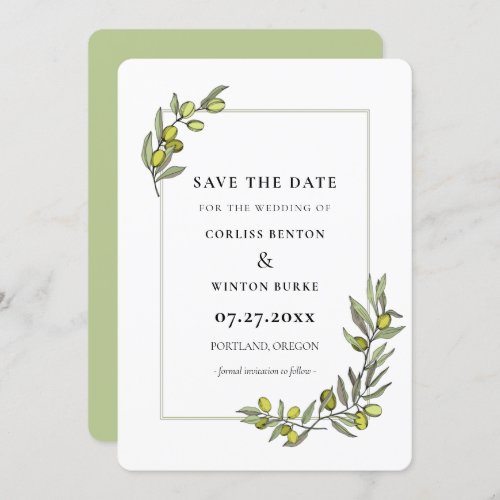 Olive branches frame Save the date Invitation