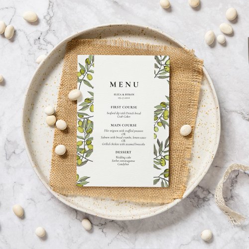 Olive branches frame wedding menu