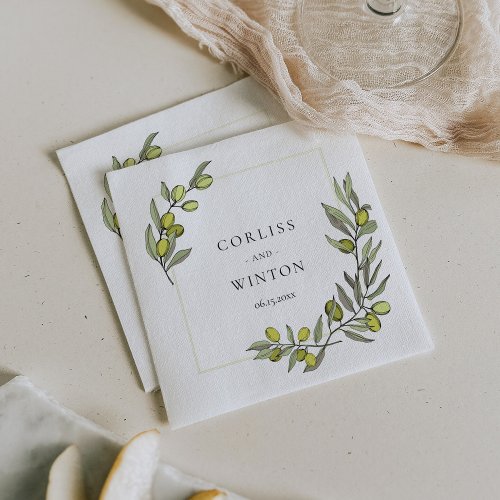 Olive branches frame wedding Napkins