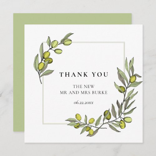 Olive branches frame wedding thank you card