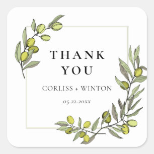 Olive branches frame wedding thank you square sticker
