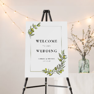 Olive branches frame Welcome to our wedding sign