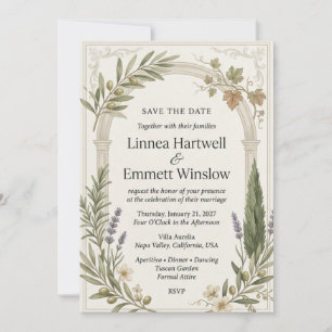 Olive Branches, Grapevines, Rosemary, Lavender, Cy Invitation