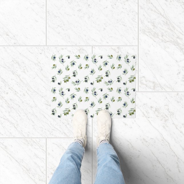 Olive Branches Green Pattern Botanical Chic Doormat (Indoor)
