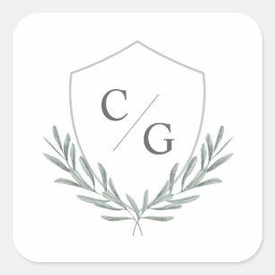 Olive Branches Monogram Crest Square Sticker