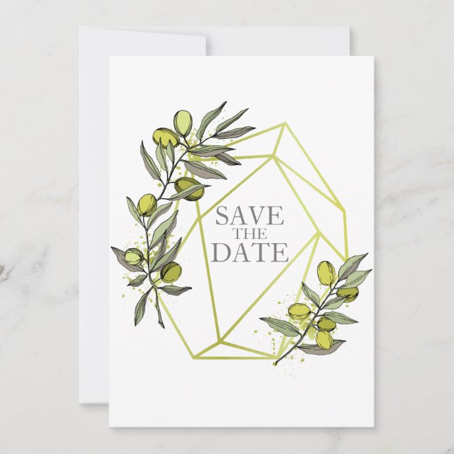 Olive Branches  Nature Greenery Botanical Wedding Save The Date (Front)