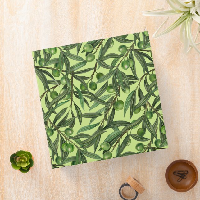 Olive branches on honeydew green 3 ring binder (In Situ)