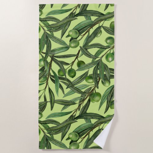 Olive branches on honeydew green beach towel