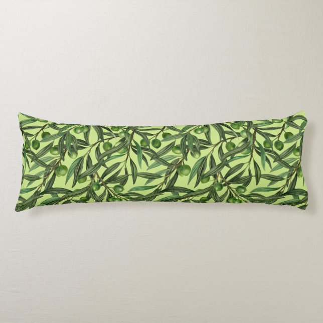 Olive branches on honeydew green body pillow (Front)