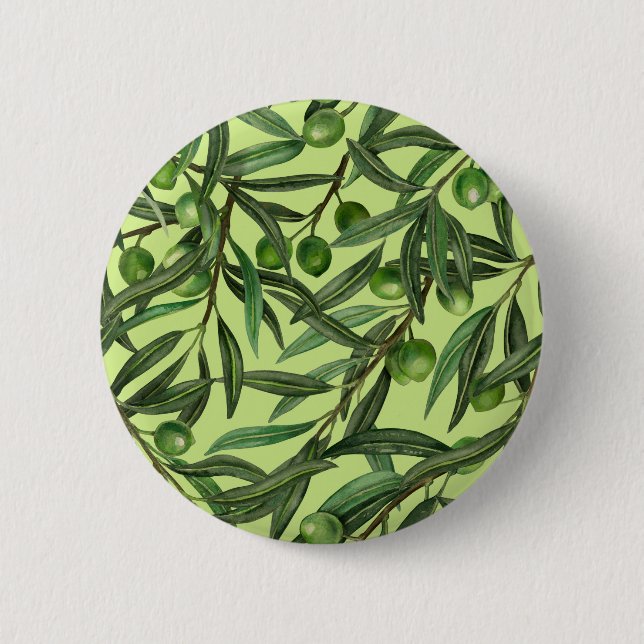 Olive branches on honeydew green button (Front)