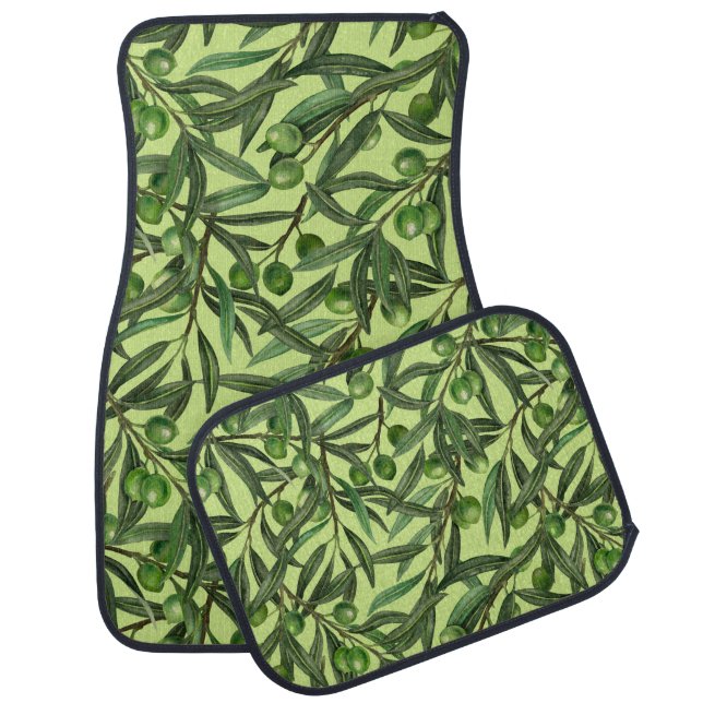 Olive branches on honeydew green car floor mat (Set)