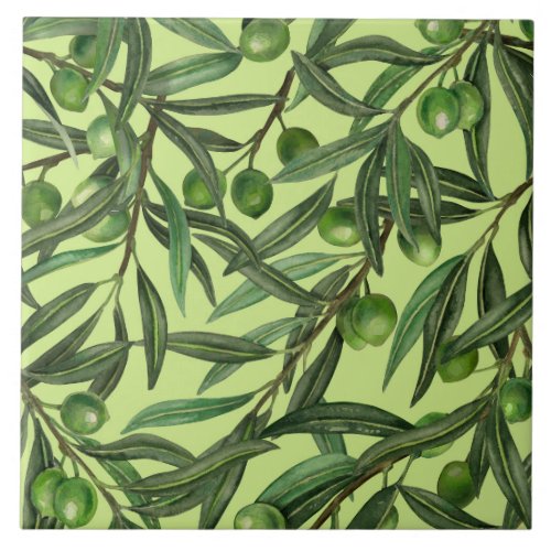 Olive branches on honeydew green ceramic tile