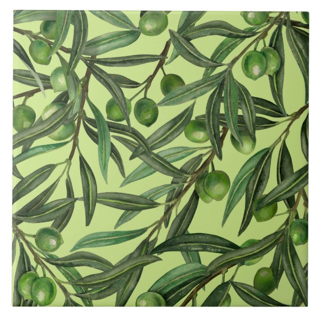 Olive branches on honeydew green ceramic tile (Front)