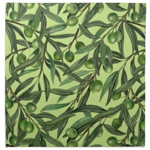 Olive branches on honeydew green cloth napkin