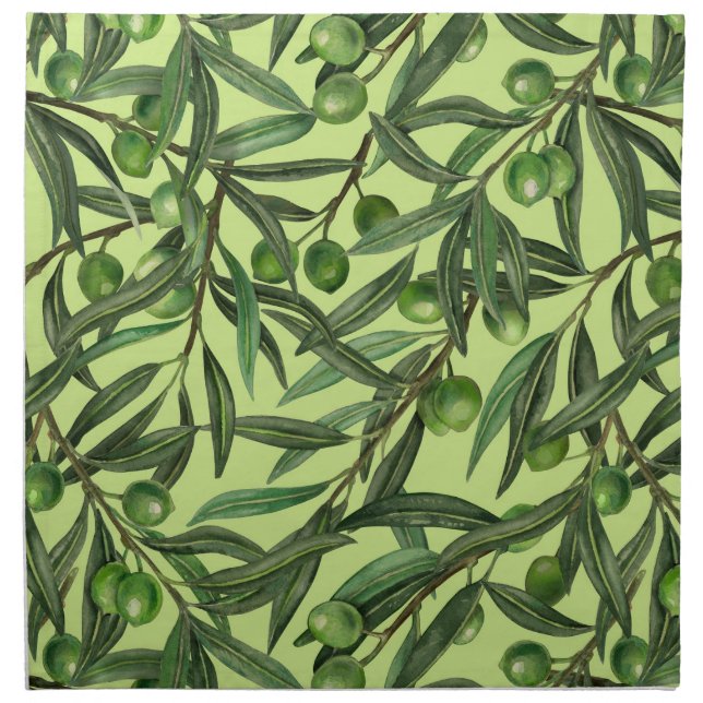 Olive branches on honeydew green cloth napkin (Front)