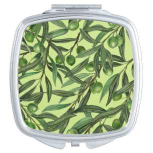 Olive branches on honeydew green compact mirror