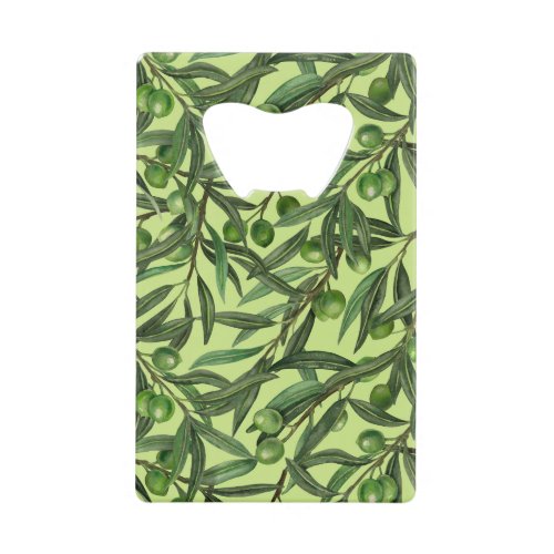 Olive branches on honeydew green credit card bottle opener