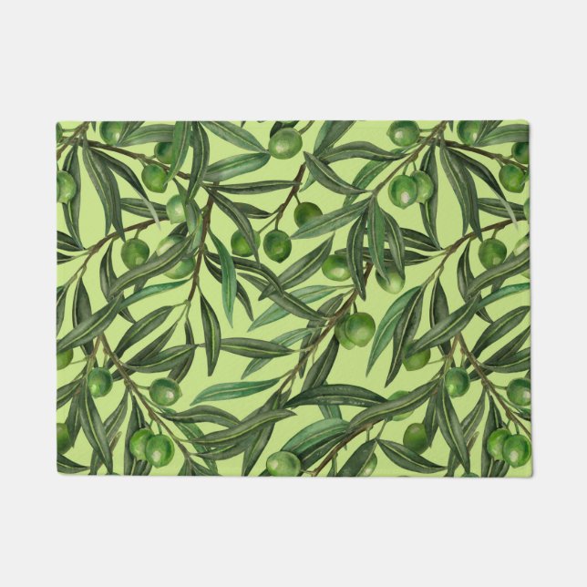 Olive branches on honeydew green doormat (Front)