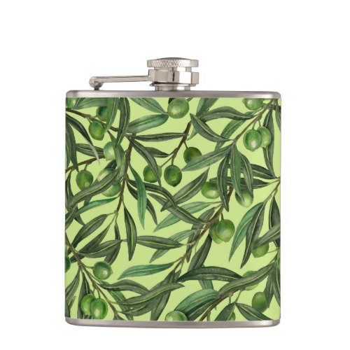 Olive branches on honeydew green flask