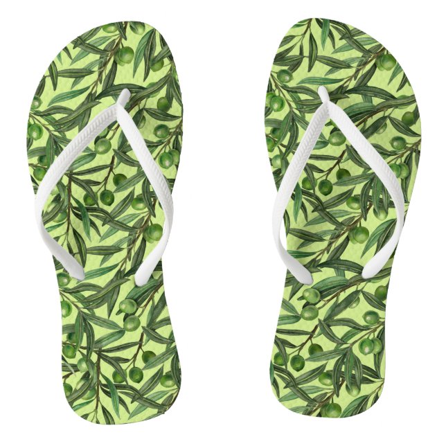 Olive branches on honeydew green flip flops (Footbed)