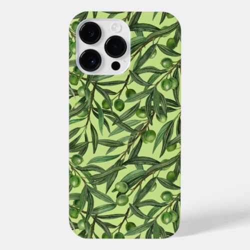 Olive branches on honeydew green iPhone 14 pro max case