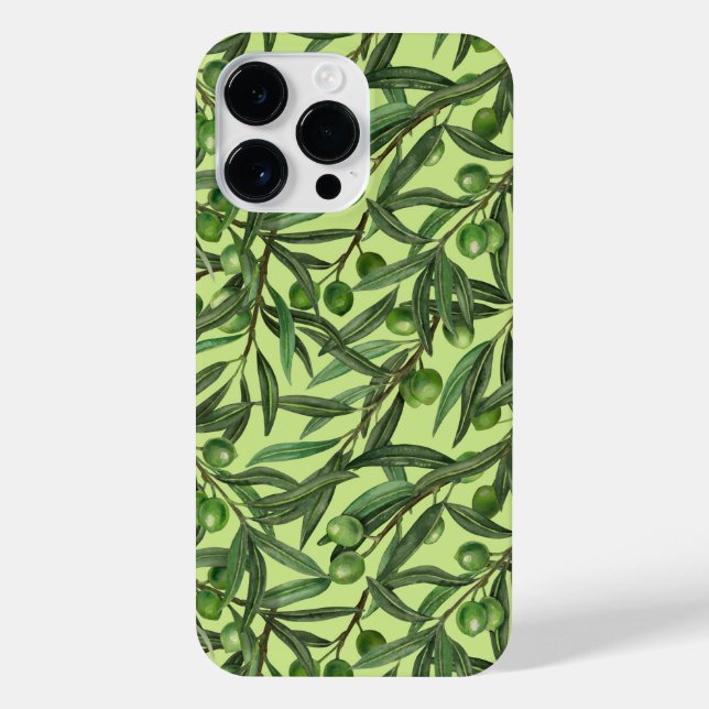 Olive branches on honeydew green iPhone case (Back)