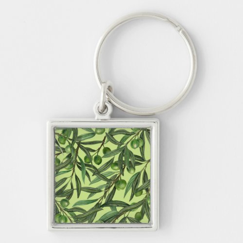 Olive branches on honeydew green keychain