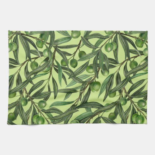 Olive branches on honeydew green kitchen towel