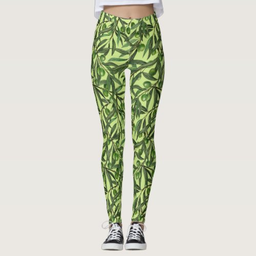 Olive branches on honeydew green leggings