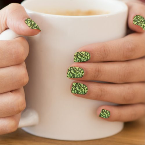 Olive branches on honeydew green minx nail art