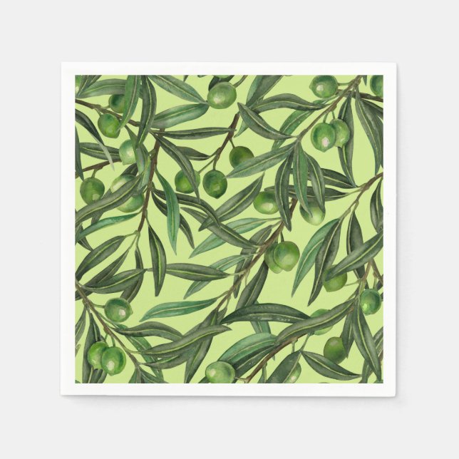 Olive branches on honeydew green napkins (Front)