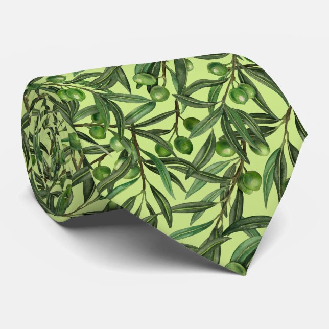 Olive branches on honeydew green neck tie (Rolled)