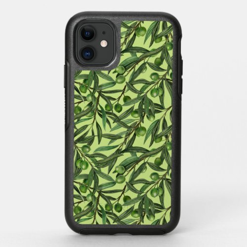 Olive branches on honeydew green OtterBox symmetry iPhone 11 case