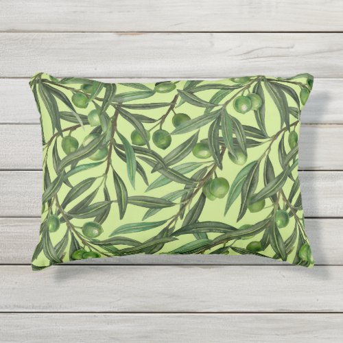 Olive branches on honeydew green outdoor pillow