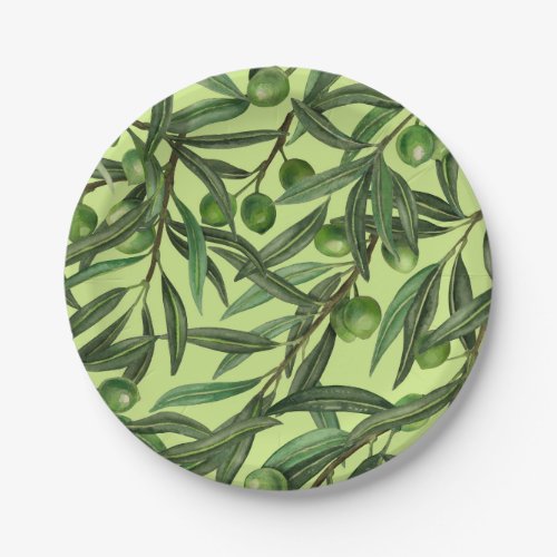 Olive branches on honeydew green paper plates