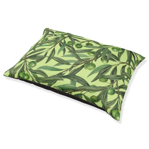 Olive branches on honeydew green pet bed