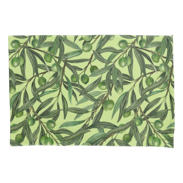 Olive branches on honeydew green pillow case (Front-Left)