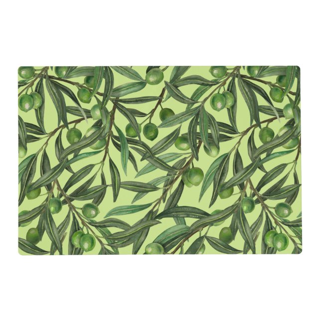 Olive branches on honeydew green placemat (Front)