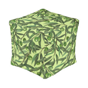 Olive branches on honeydew green pouf