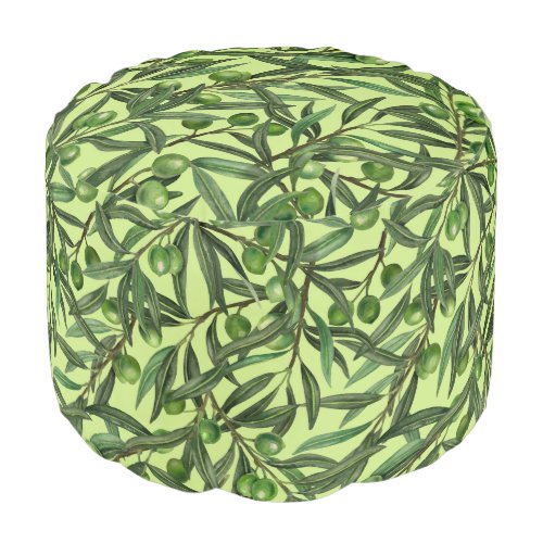 Olive branches on honeydew green pouf