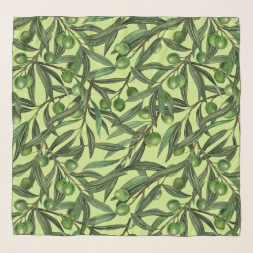 Olive branches on honeydew green scarf