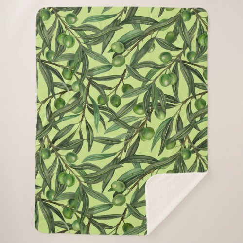 Olive branches on honeydew green sherpa blanket