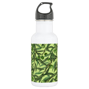 Olive branches on honeydew green stainless steel water bottle