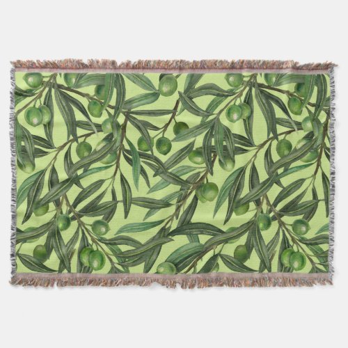 Olive branches on honeydew green throw blanket