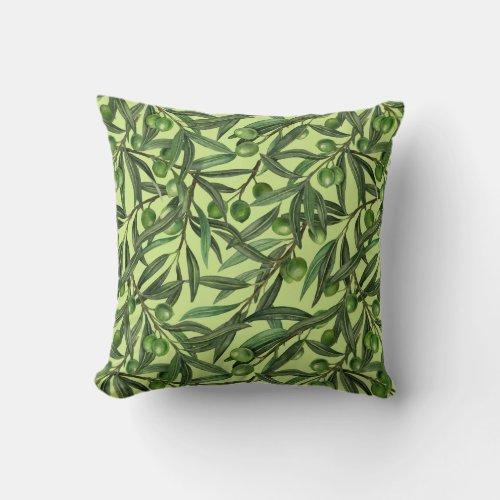 Olive branches on honeydew green throw pillow