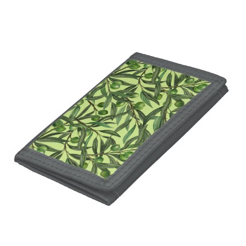 Olive branches on honeydew green trifold wallet