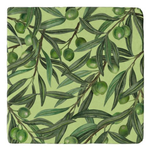 Olive branches on honeydew green trivet