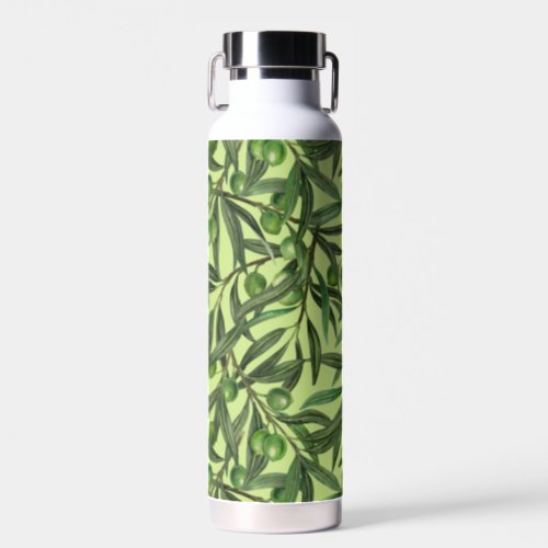 Olive branches on honeydew green water bottle