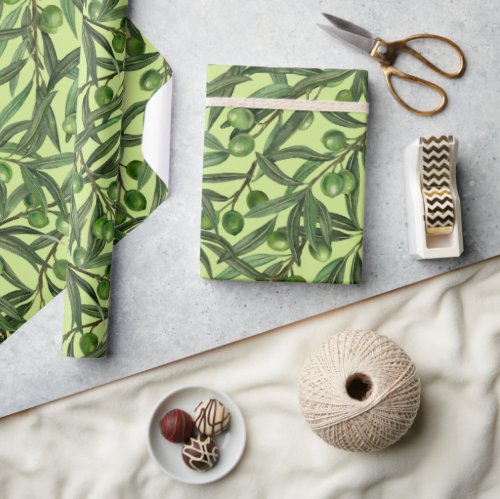 Olive branches on honeydew green wrapping paper